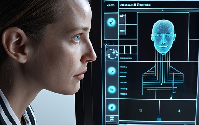 Ethical Dilemmas of Speech Synthesis**
Prompt: A stylized illustration depicting a person interacting with a sophisticated AI interface (perhaps a holographic display). The interface is sleek and modern, but the person's face is etched with concern. Overlaid on the scene are faint, symbolic representations of data streams, privacy concerns (like a broken lock), and ethical quandaries (a balanced scale tipping). The overall tone should be thought-provoking and slightly ominous. Dutch architecture in the background to place in the Netherlands.
**