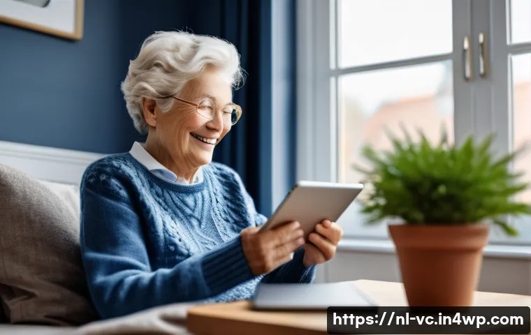 음성 합성 기술의 시장 전망 - A warm and inviting scene showing an elderly Dutch woman sitting comfortably in her cozy living room...