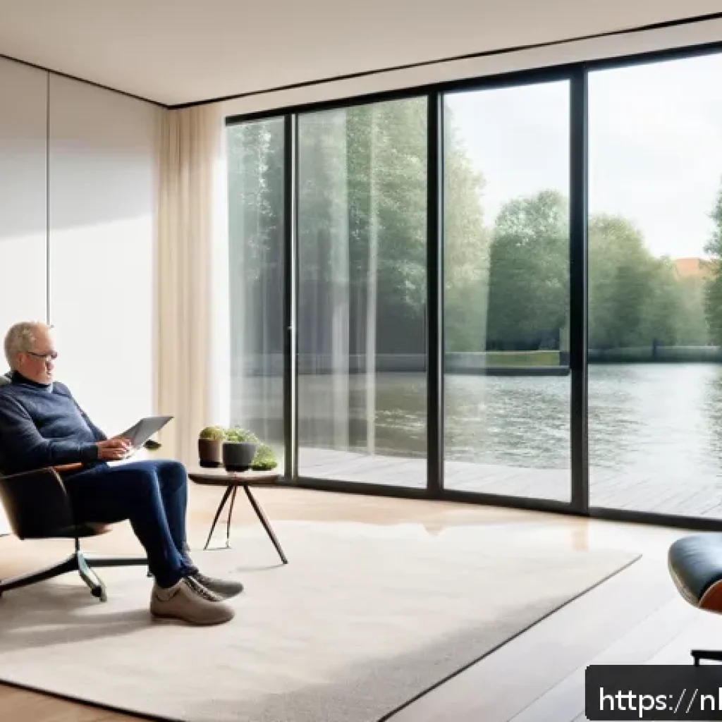 차세대 음성 합성 기술 전망 - A modern Dutch living room scene featuring a middle-aged man with ALS using an advanced speech synth...