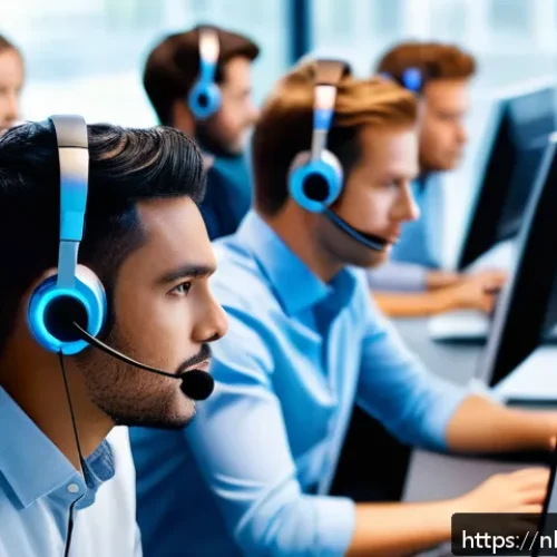 음성 합성 기술의 글로벌 동향 - A modern Dutch call center environment with diverse agents interacting alongside AI-powered voice as...
